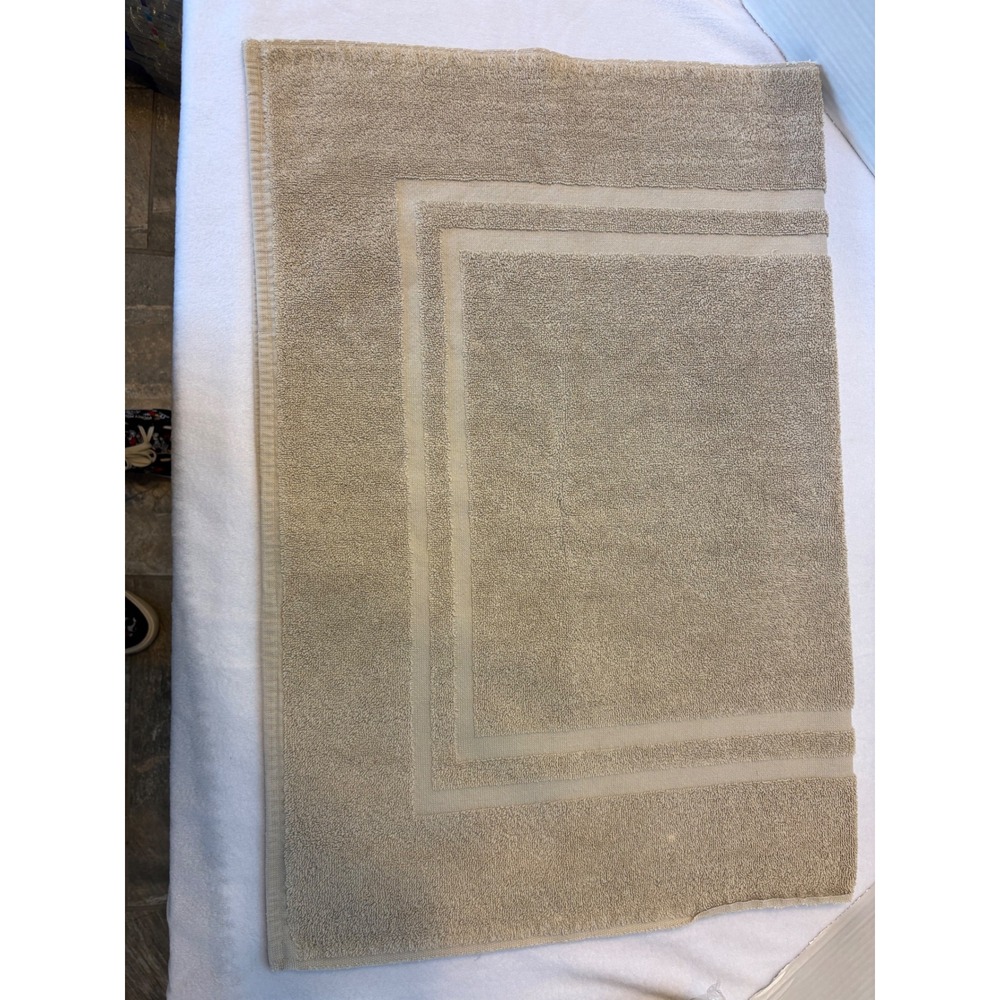 Ralph Lauren Home Tan Beige 100% Cotton Bath Mat Rug Double Border Made in USA
